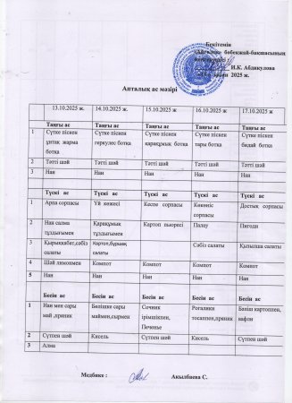 Ас мәзірі 13.10.2025-17.10.2025ж