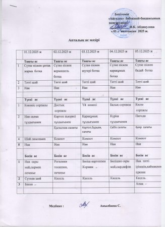 Ас мәзірі 01.12.2025-05.12.2025ж