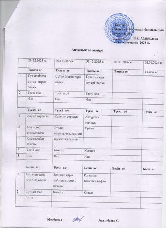 Ас мәзірі 29.12.2025-31.12.2025ж