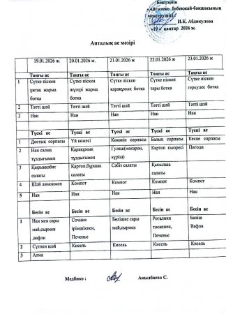 Ас мәзірі 19.01.2026-23.01.2026